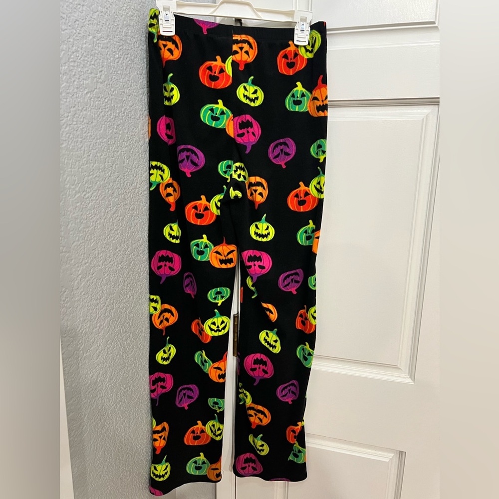 Bright Pumpkin Print Fuzzy Pajama Pants - Picture 3 of 5
